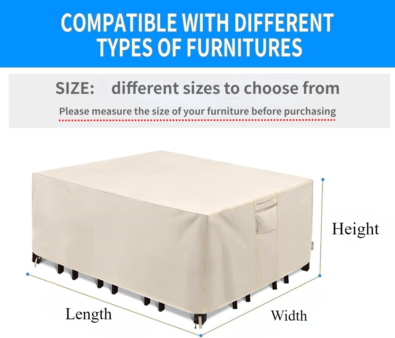 Outdoor Furniture Covers Waterproof, Anti-Uv Patio Furniture Cover, 420D Heavy Duty Oxford Cloth Cover with Handles, Vents and Buckles (Beige, 250*250*90Cm) image number 2