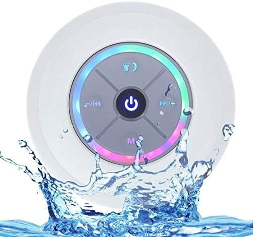 JUSTOP Rainbow LED Bluetooth Shower Speaker with FM Radio, IP67 Portable Fully Waterproof, Hands-Free Speakerphone. Rechargeable Using Micro USB, Perfect Speaker for Golf, Beach, Shower & Home (Black) - Pink image number 2