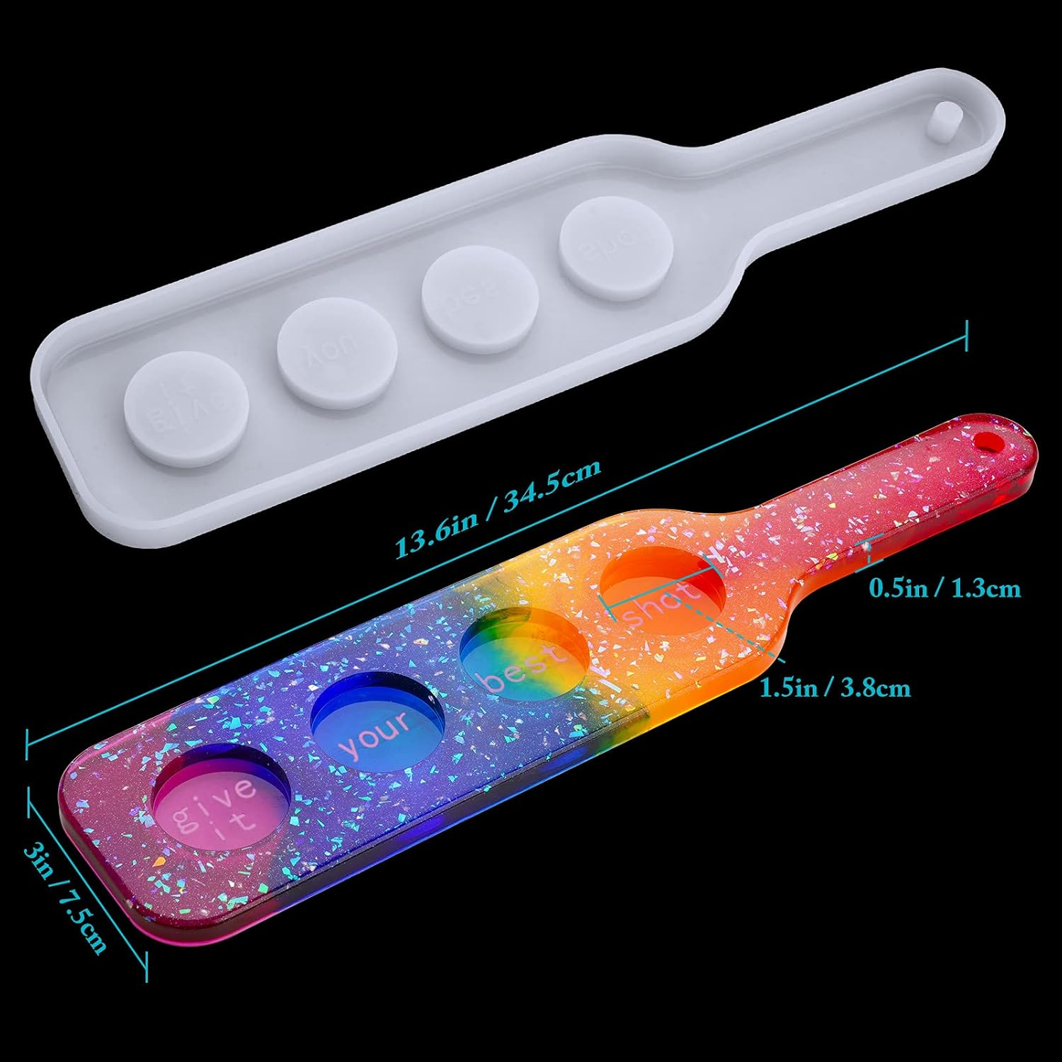 Niart Shot Glass Serving Tray DIY Epoxy Resin Art Silicone Casting Mold, 4 Holes Board Beer Flight Paddle Holder Wine Whiskey Tasting Sampler Hanger Agate Home Decor Gift Crafts Party Clubs UV Plaster image number 6