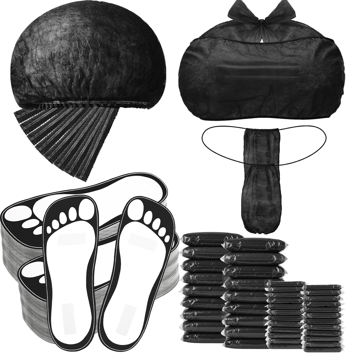 Chicingyou 36 Set Spray Tanning Supplies Included Spray Tan Feet Pads Hair Nets Disposable Bra Underwear Caps Kit for Sunless Tan Self Tanning at Home or Salon Accessories (Black)