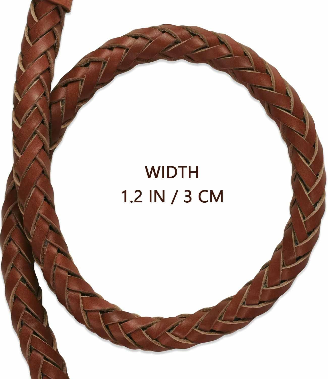 Vivi Bear Braided Genuine Leather Dog Leash 3.6Ft Long Durable Pet Walking Dogs Training Lead for Large Dogs - Brown - 1Inch Wide