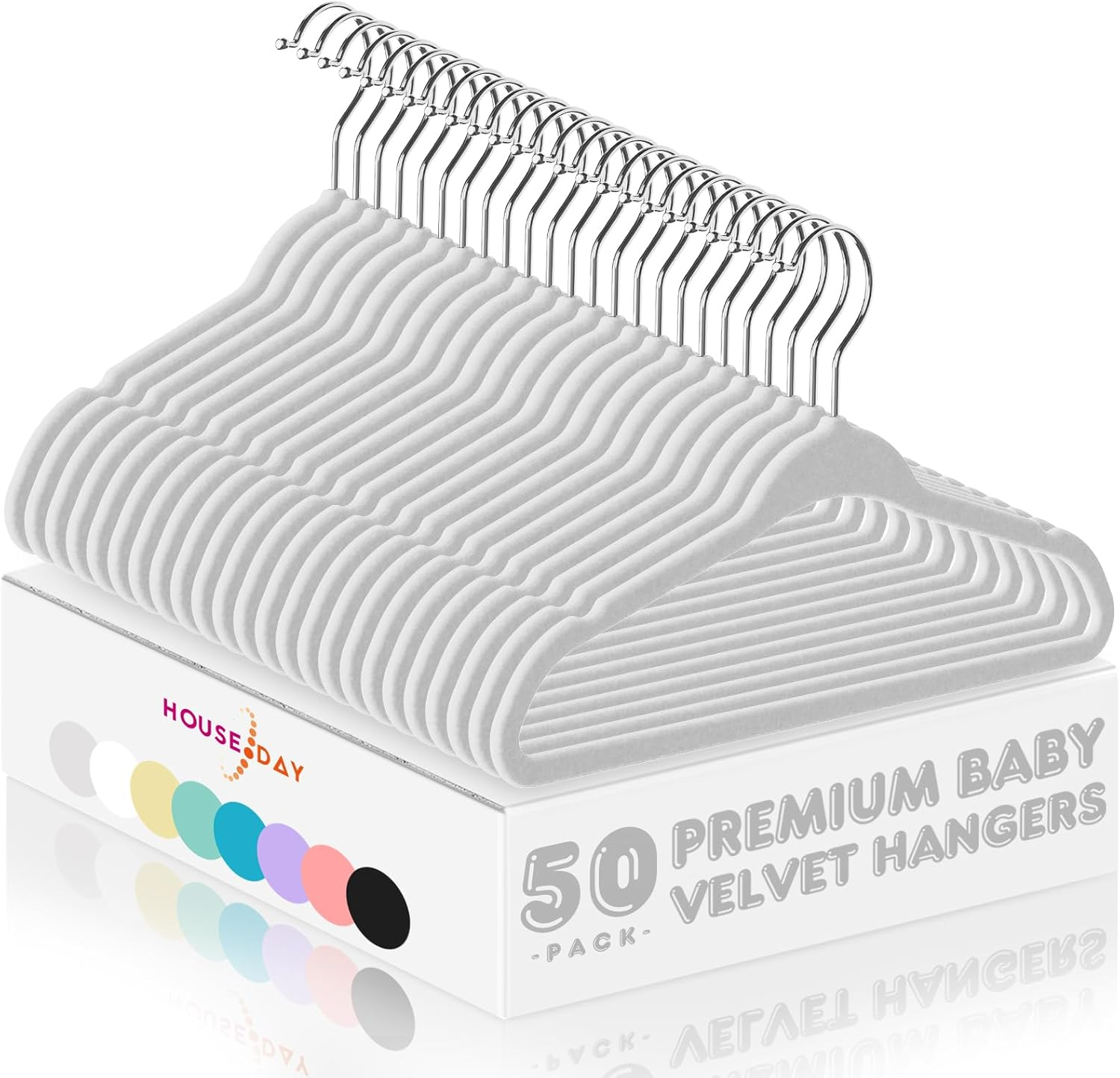 HOUSE DAY Velvet Baby Hangers 50 Pack, Premium Children'S Hangers for Baby, Infant & Toddler Clothes, Durable Non Slip Baby Felt Hangers White, 11 Inch Baby Hangers for Closet, Ideal for Everyday Use