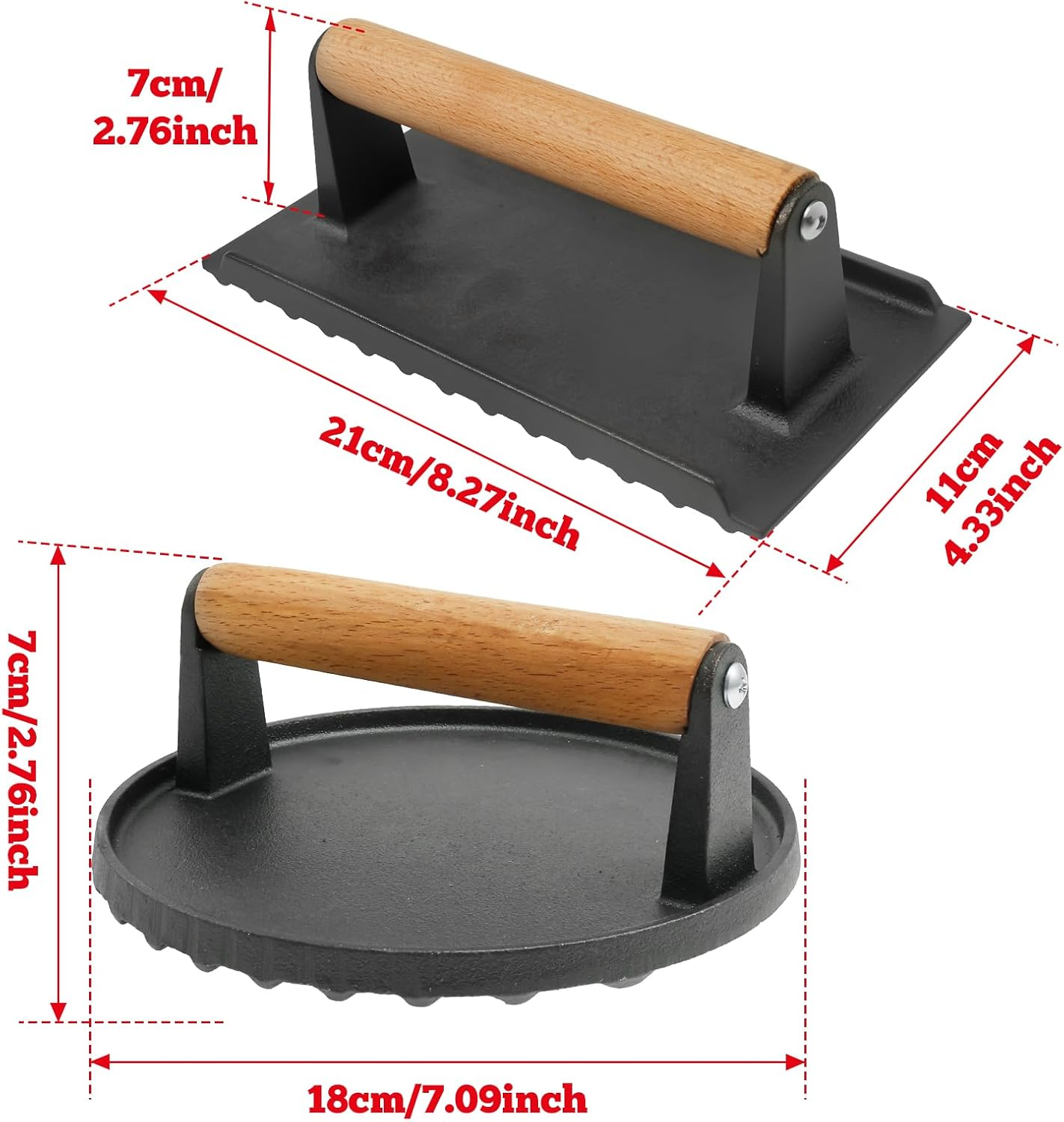 Premium Cast Iron Burger Press, Heavy Duty Hamburger Press W/Heat Resistant Handle, Perfect Burger Press, Meat Press, Bacon Press, for Griddle, Meat Press, BBQ Grilling Accessories image number 1