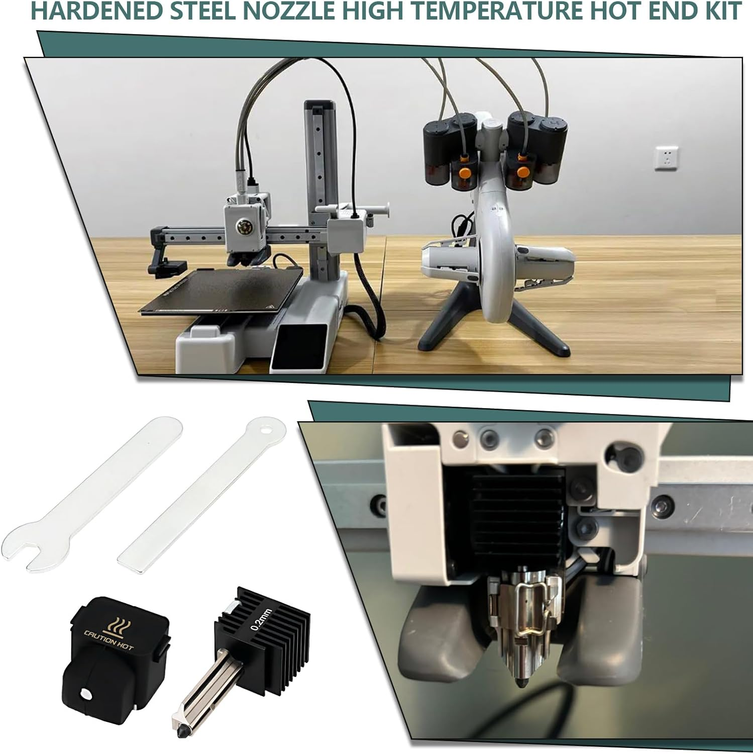 LT Easiyl 1Set 0.2 Mm High Temp Hotend with Hardened Steel Nozzle Wrenches Silicone Sock Compatible with Bambu Lab A1 Compatible with Bambu Lab A1 Mini 3D Printer Accessory