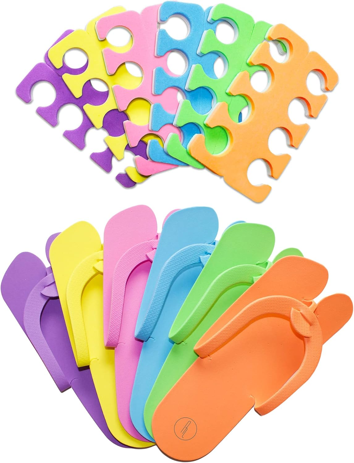 Spa Party Pack 24 Pairs Anti-Slip EVA Pedicure Slippers + 24 Pairs Premium Toe Separators Two Tone Soft & Durable - Bulk 6 Fun Colors Ideal for at Home Spa Party & Nail Salon (48 Pairs Spa Party Pack) image number 3