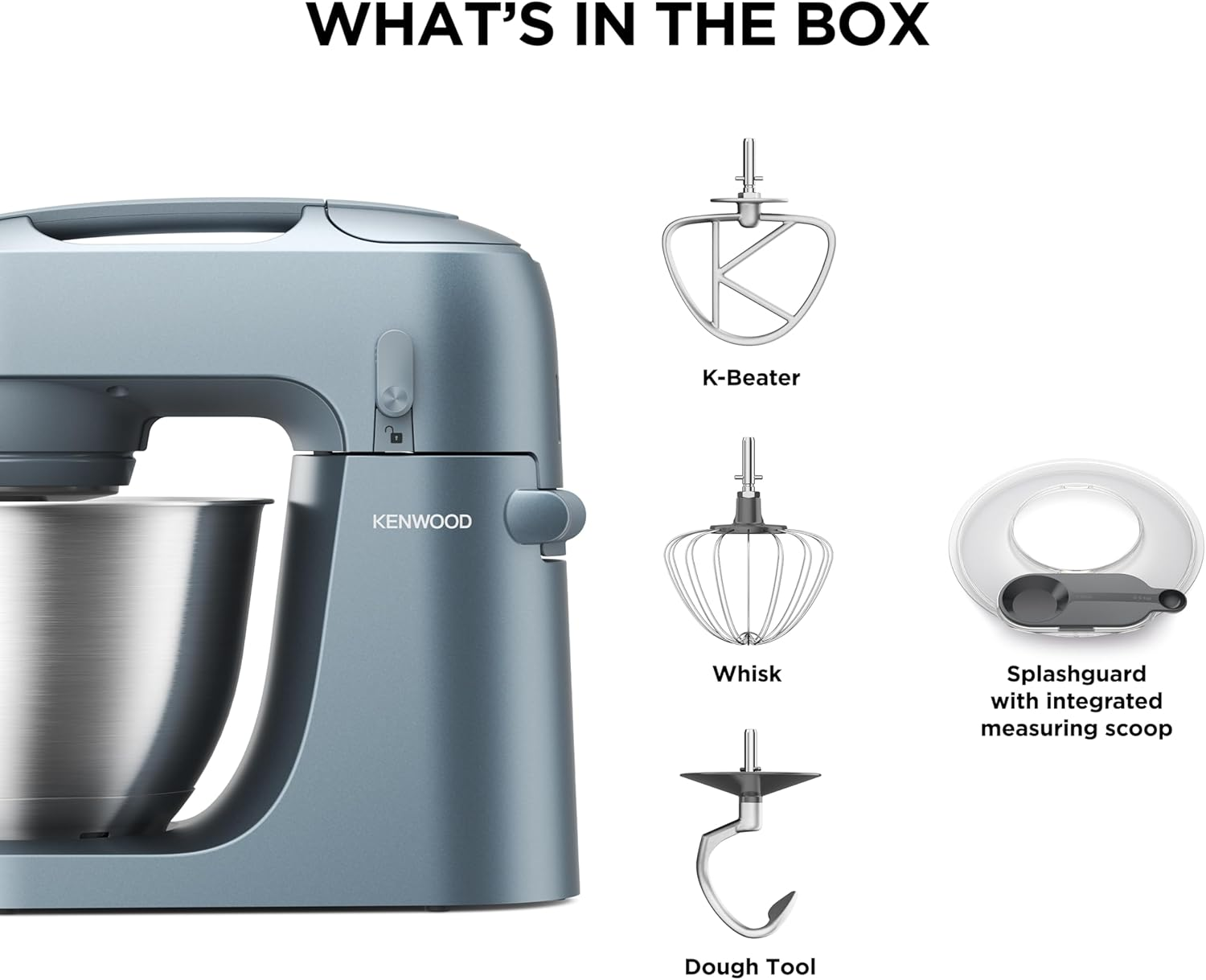 Kenwood Go KZM35.000GY, Stand Mixer with Space-Saving Design, Compact Kitchen Machine with 4L Bowl, 3 Adjustable Tools, Splashguard, 6 Speed, Elegant Metal Body with Carrying Handle, 800W, Storm Blue image number 4