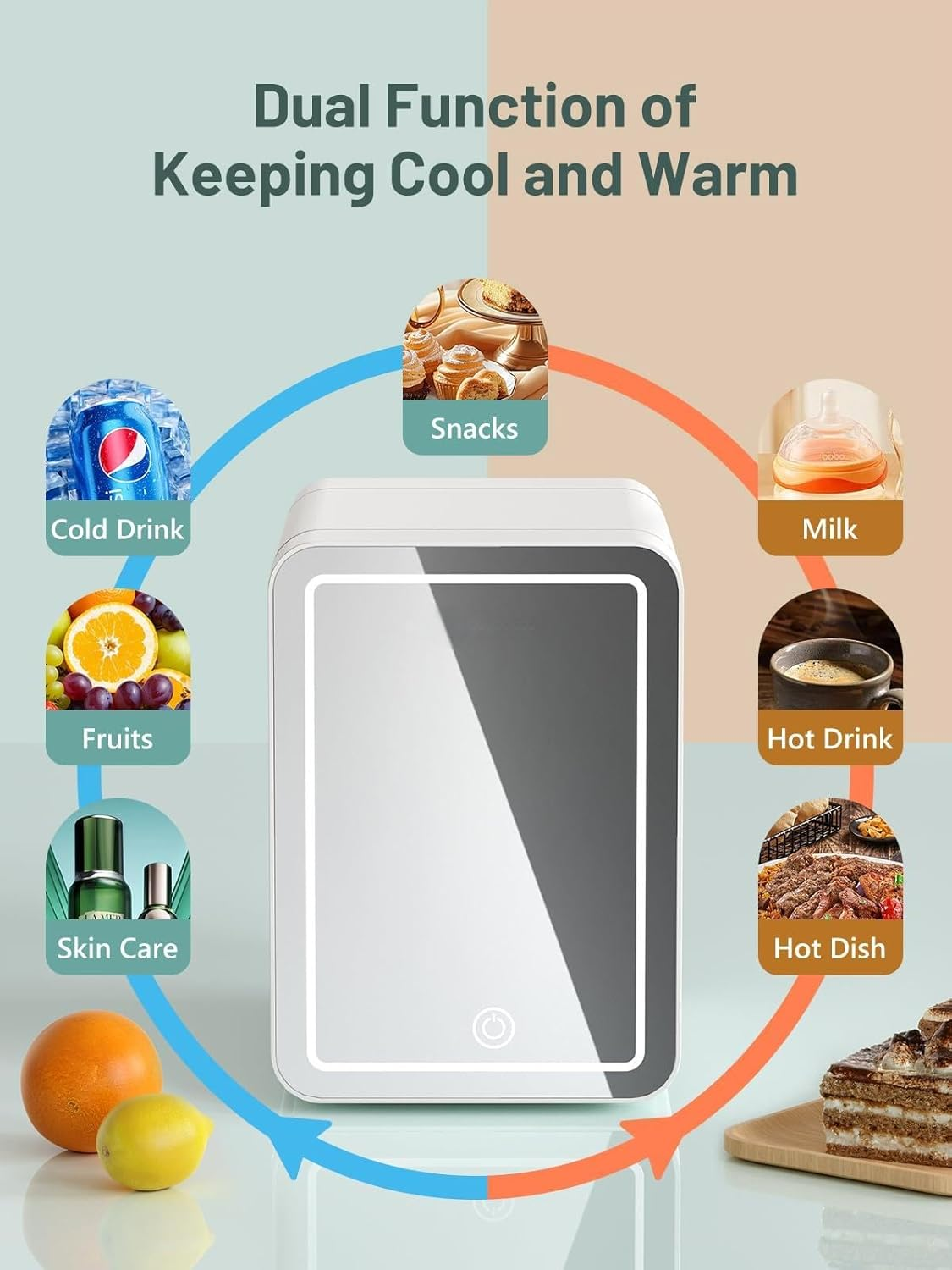 Skincare Fridge, Mini Fridge with Dimmable LED Mirror (4 Liter/6 Can), Cooler and Warmer, for Skincare and Food, Mini Fridge for Bedroom, Office and Car image number 6