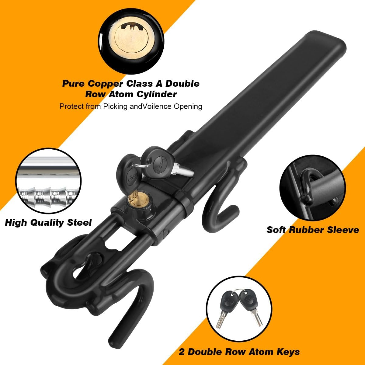 Steering Wheel Lock anti Theft Car Device Steering Wheel Lock Anti-Theft Device Adjustable Length Clamp Double Row Atom Keys Steering Lock Car Steering Wheel Lock Heavy Duty Secure Device image number 2