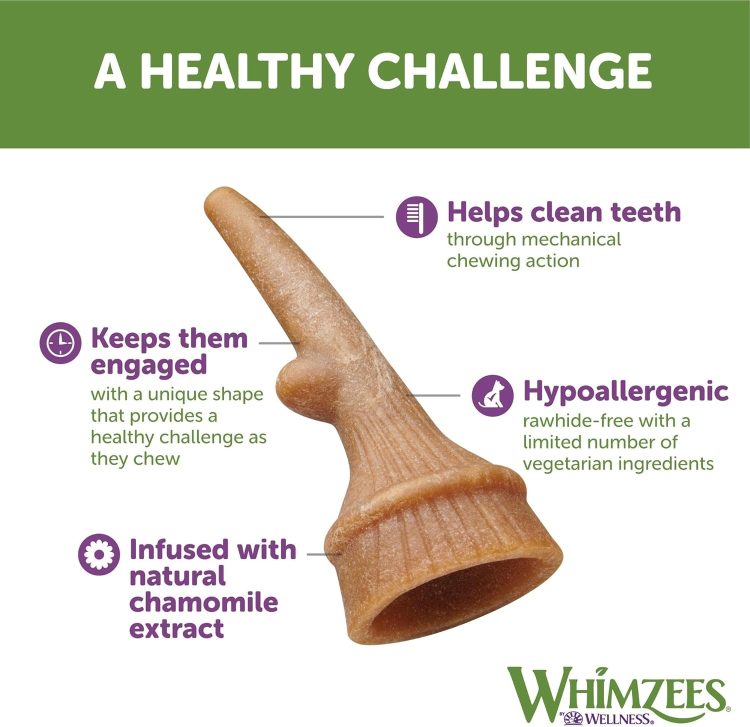 WHIMZEES Antler Dental Dog Treats, Bulk Box, Medium (12-18 Kg Dogs), Natural Daily Dental Chews (66 Count) image number 6