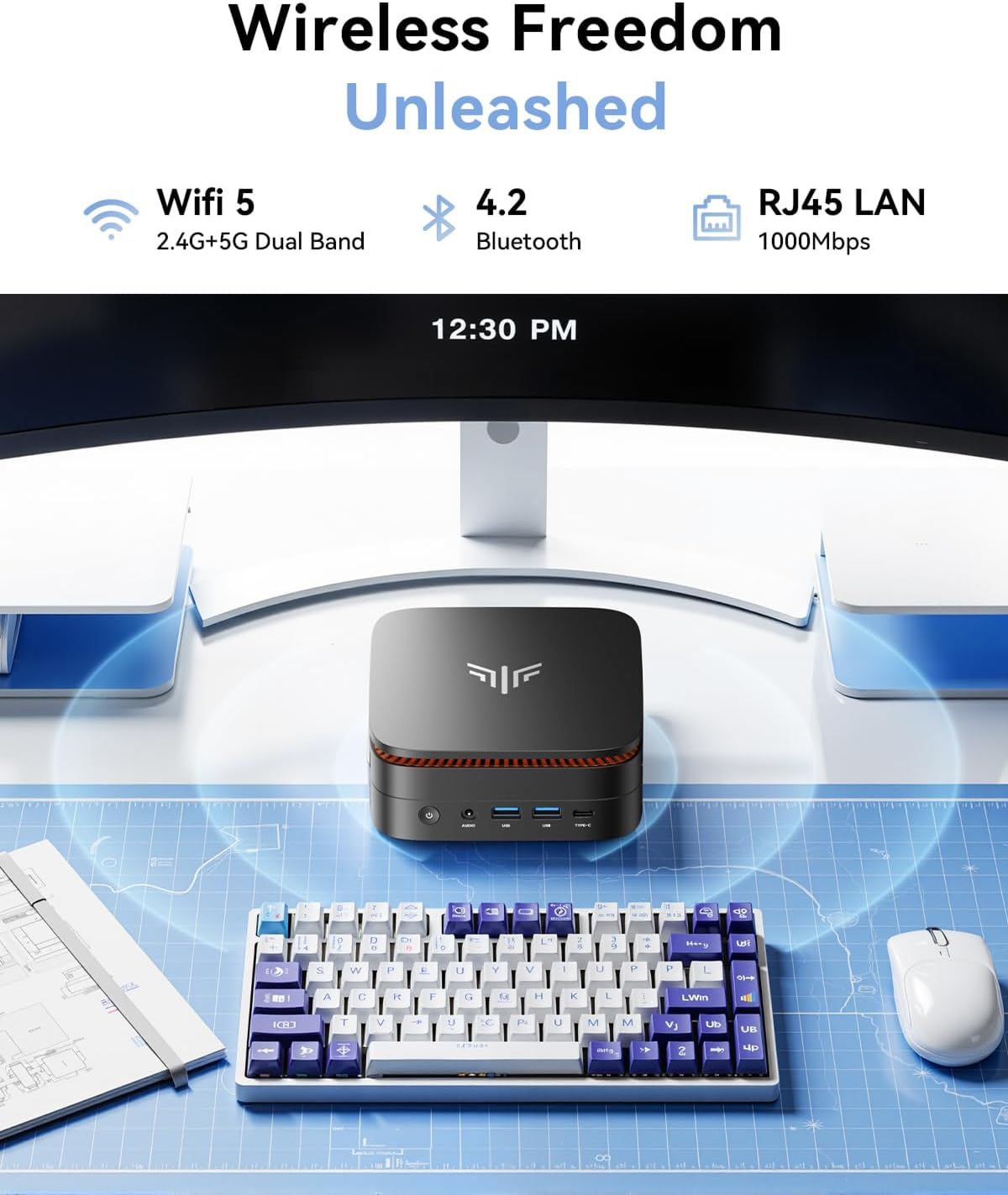 KAMRUI P1 Mini PC AMD Ryzen 3 3300U(Up to 3.5Ghz) 16GB DDR4 1TB SSD Mini PC Win11 Pro Mini Computer 4K@60Hz Triple Display HDMI+DP+USB-C Wifi BT RJ45 LAN VESA Mount Small PC for Home/Business/School image number 5