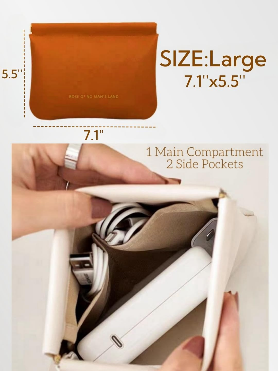 2 PCS Makeup Bag for Women, PU Leather Travel Cosmetic Pouch with Zipper, Waterproof and Durable, Perfect for Purse, Travel, or Gifting (Brown) image number 3