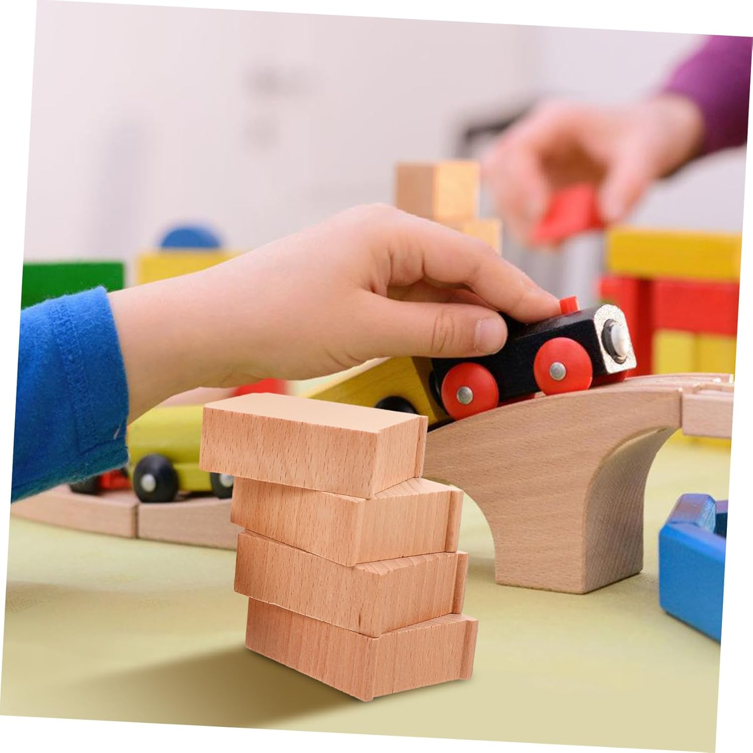 Jojofuny 6Pcs Wooden Train Bridge Supports Track Leveling Risers for Boy Girl Toy Educational Railway Train image number 1