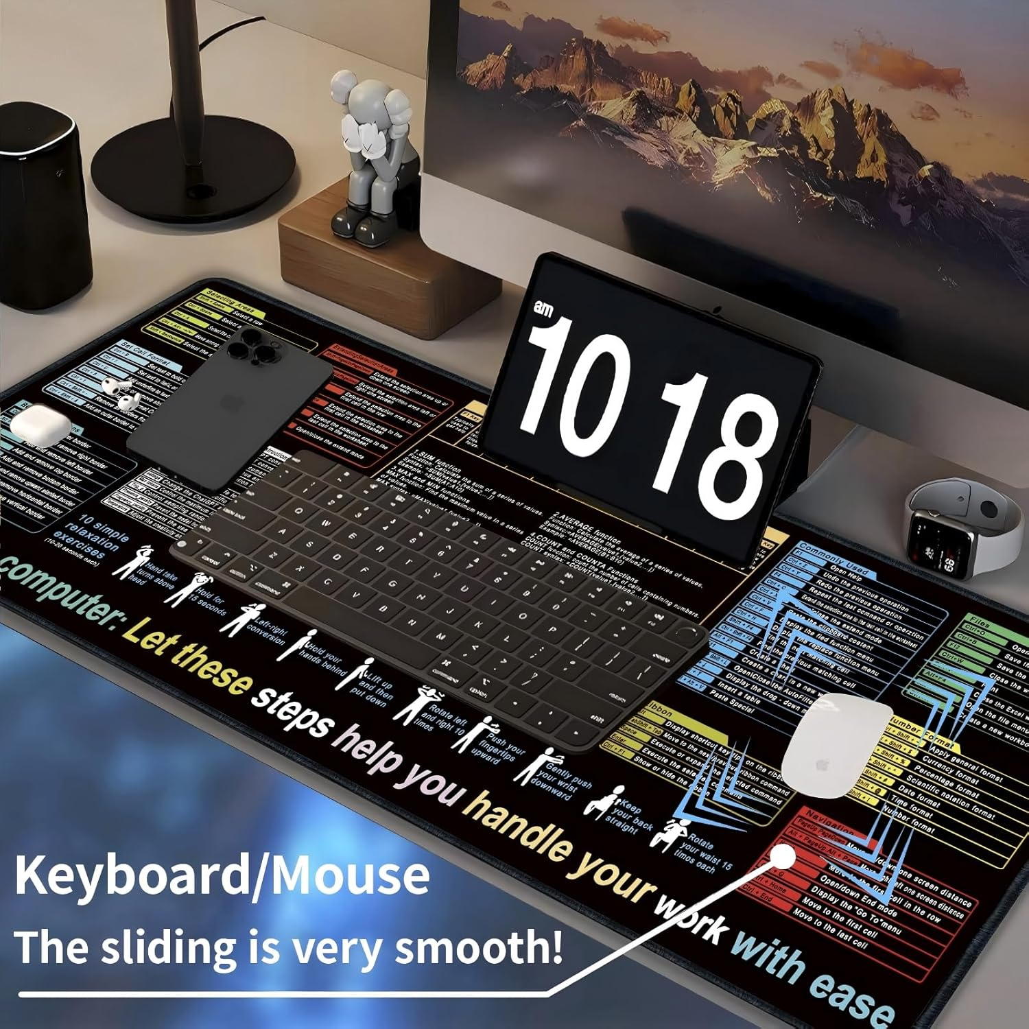 Waterproof Mouse Pad, 80 X 30 CM Excel Shortcut Keys Mouse Pads, Contains 9 Major Excel Function Modules and Common Functions, Large XL Mouse Pad Gaming, PC Office Spreadsheet Keyboard Mat image number 4