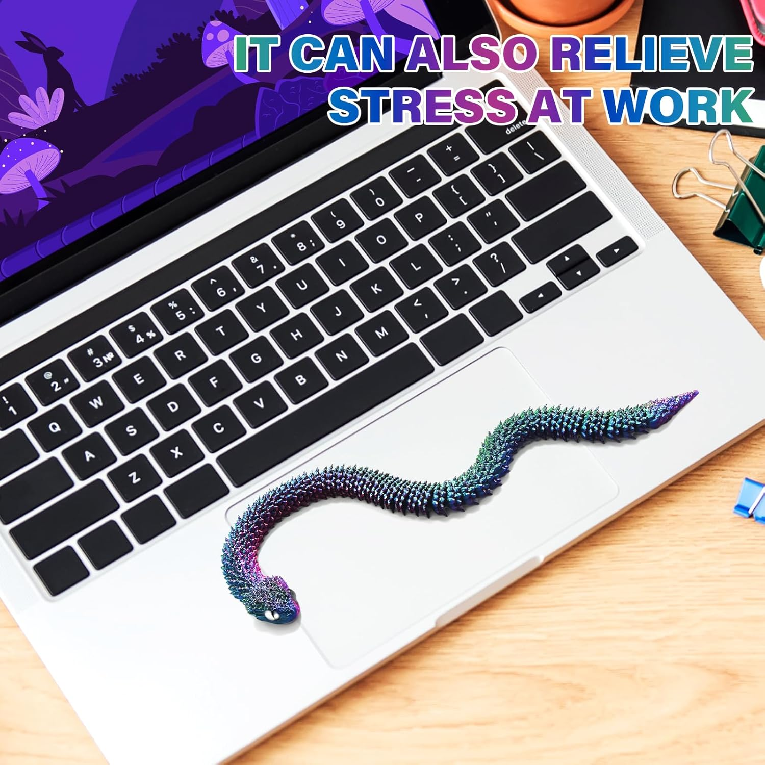 TEAONE 3D Snake Toy, 3D Printed Animal for Desktop Decor, Birthday Gift, Loot Bag Fillers (Dazzling Color, Length 30Cm/11.81In) image number 4