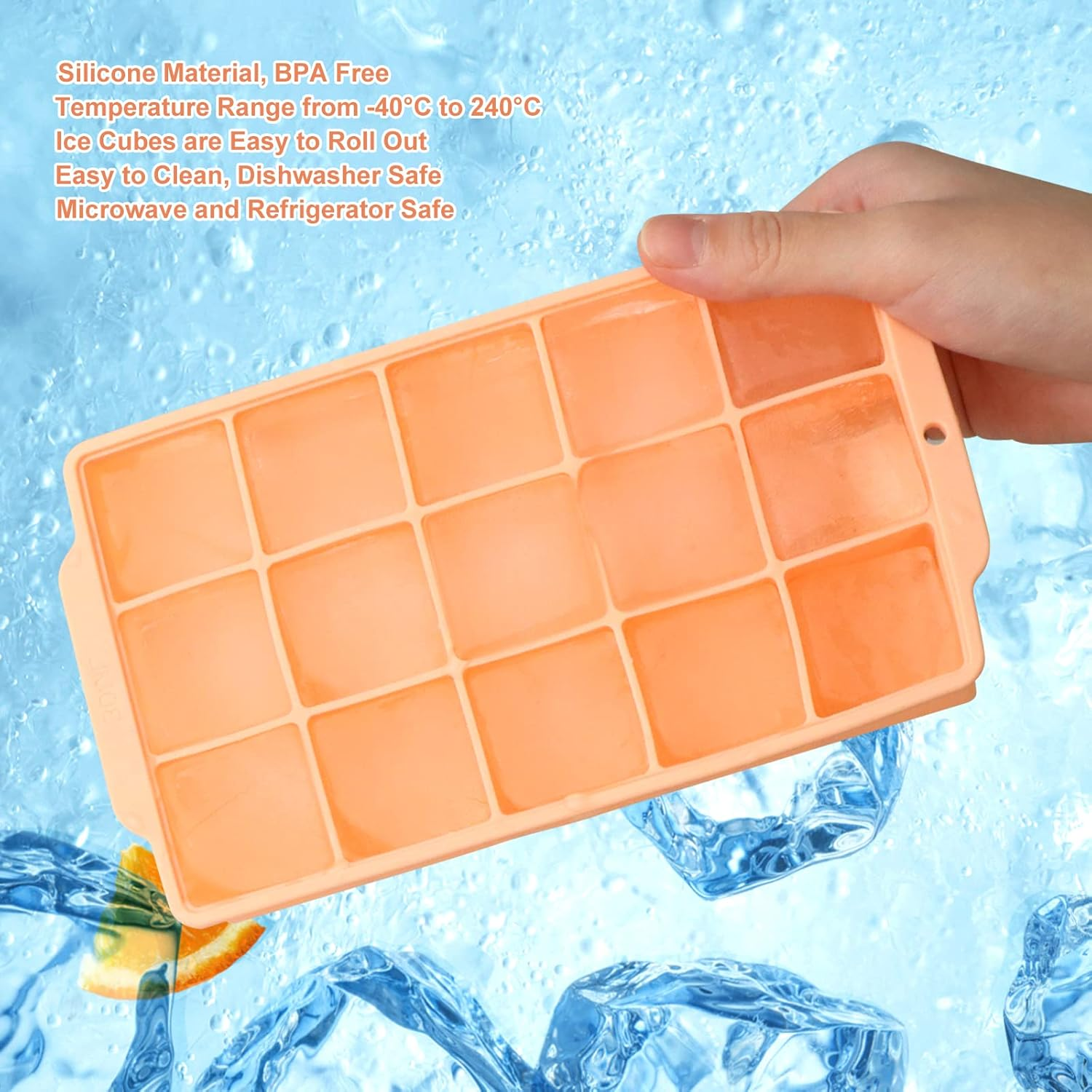 JOPHEK Ice Cube Tray, Pack of 2, 30 Compartments Silicone Ice Cube Tray, Large Square Ice Cubes, 3.5 Cm for Cocktails, Whisky, Wine, Fruit, Fruit Purees, Ice Cream, Iced Tea image number 6