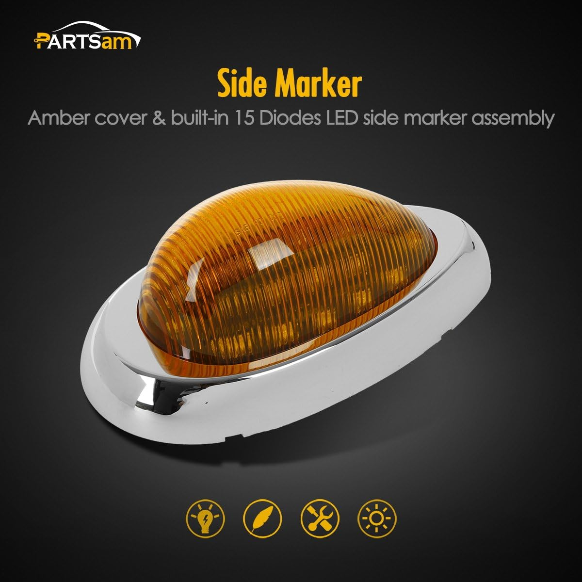 Partsam 2Pcs 6" Amber Sleeper Cab LED Side Marker/Turn Led Light Surface Mount 15 LED Replacement for Freightliner Century/Columbia Amber Oval Side Marker and Turn Signal Sealed Light