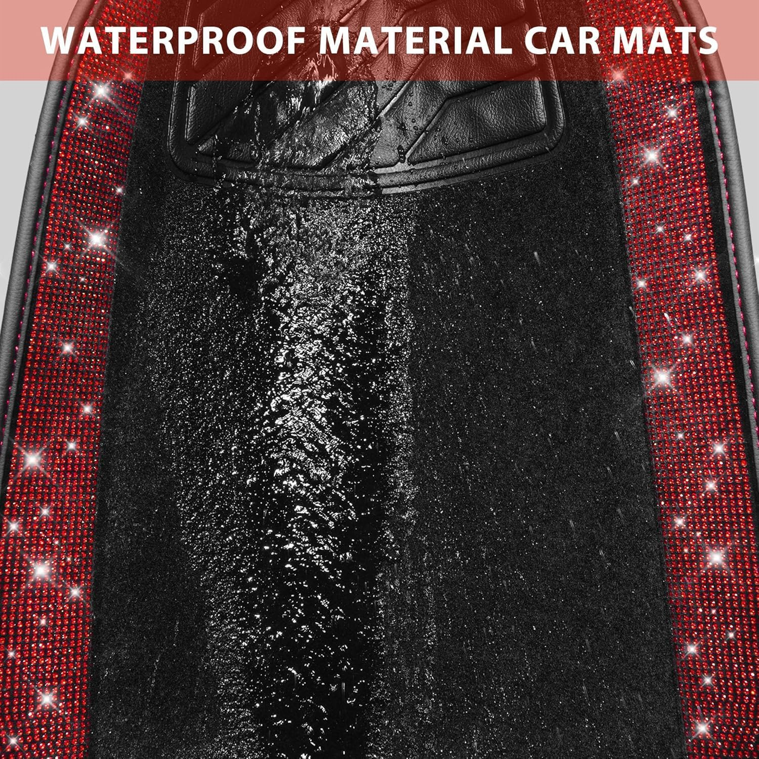Flying Banner Bling Diamond Car Floor Mats, Shining Rhinestone Carpet Sparkly Glitter Crystal with Anti-Slip PVC Heel Pad Waterproof Universal Fit Automotive Suv,Sedan,Van,Cute Girl Women (Red) image number 6
