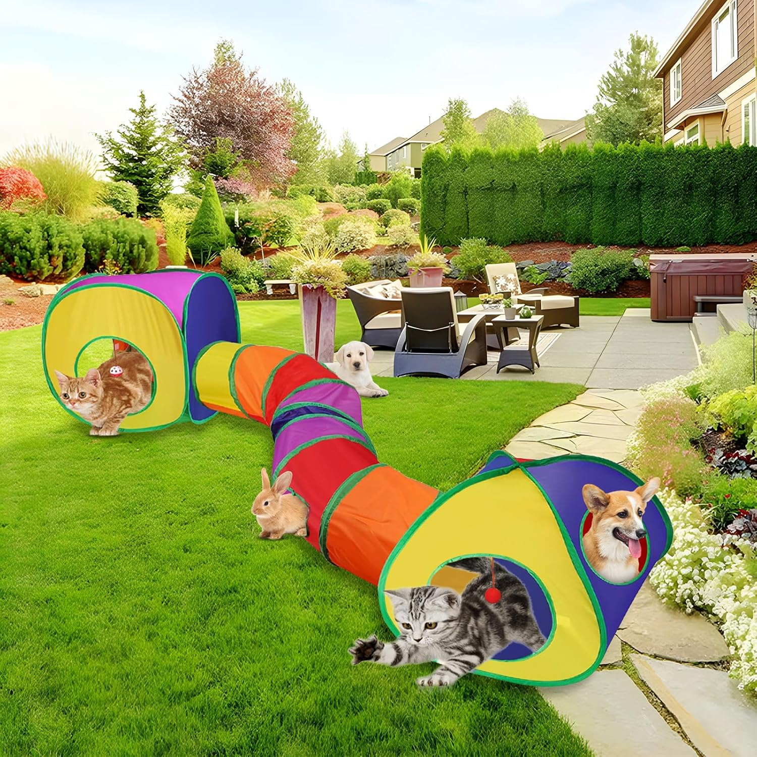 Interactive Cat Toy Cat Tunnel Play Tunnel 3 in 1 Cat Tent for Cats Dogs Rabbits Children Foldable Rabbit Tunnel Cat Toy Rustling Tunnel with Storage Package for Indoor and Outdoor Use image number 2