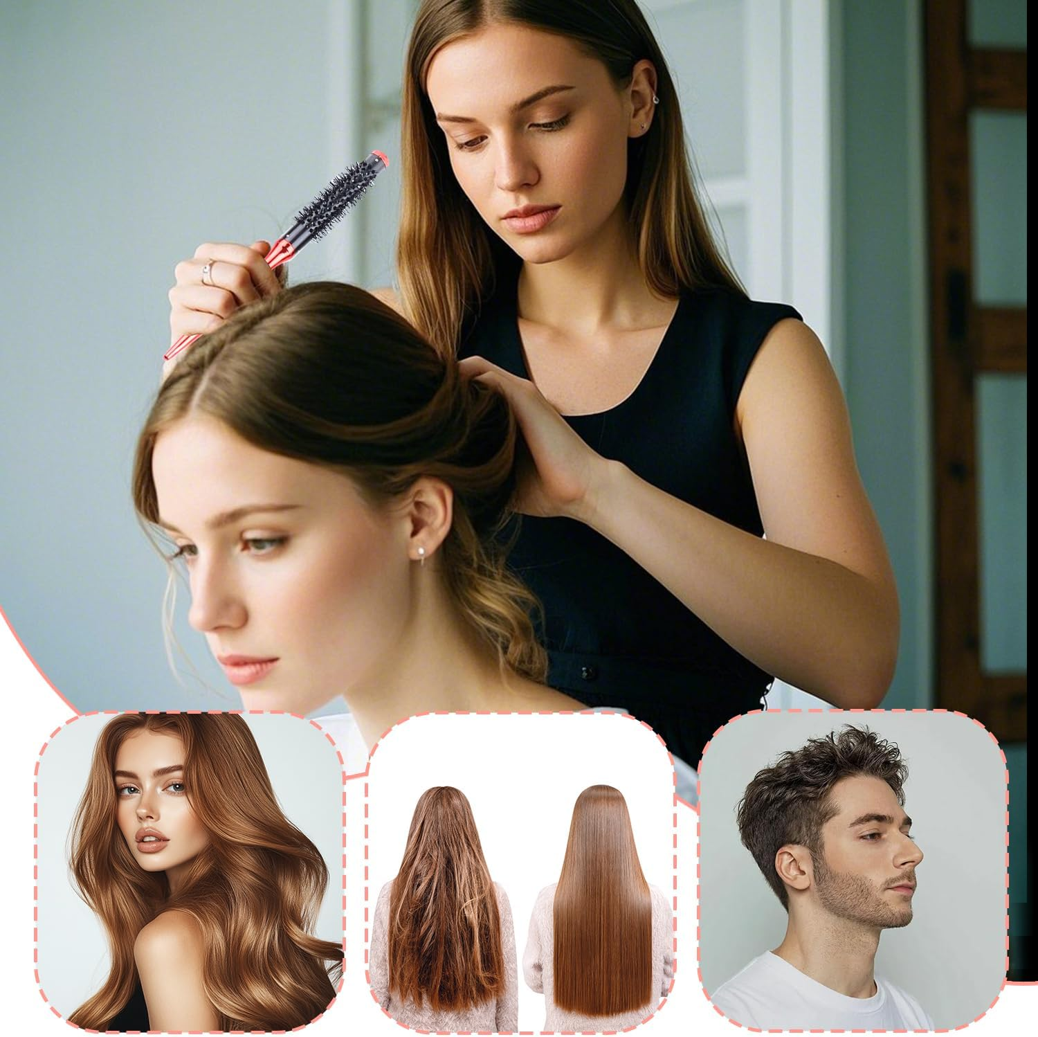 Anti-Static Small round Hair Brush &ndash; Compact & Portable for Blow Drying, Styling, and Frizz Control image number 2