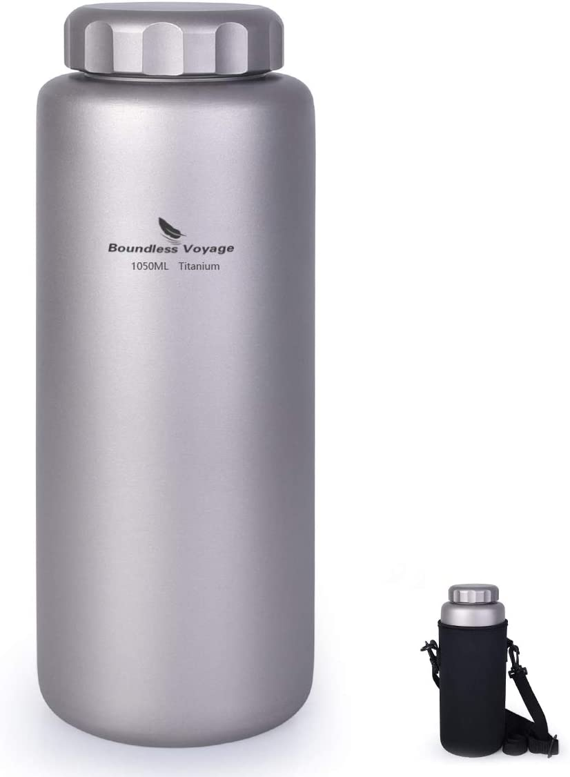Boundless Voyage Titanium Water Bottle with Handle Big Capacity Wide Mouth Ultralight Leak-Proof Canteen Drinkware for Outdoor Camping Picnic Hiking Cycling Sports 35.5Oz 1050Ml / 20Oz 600Ml