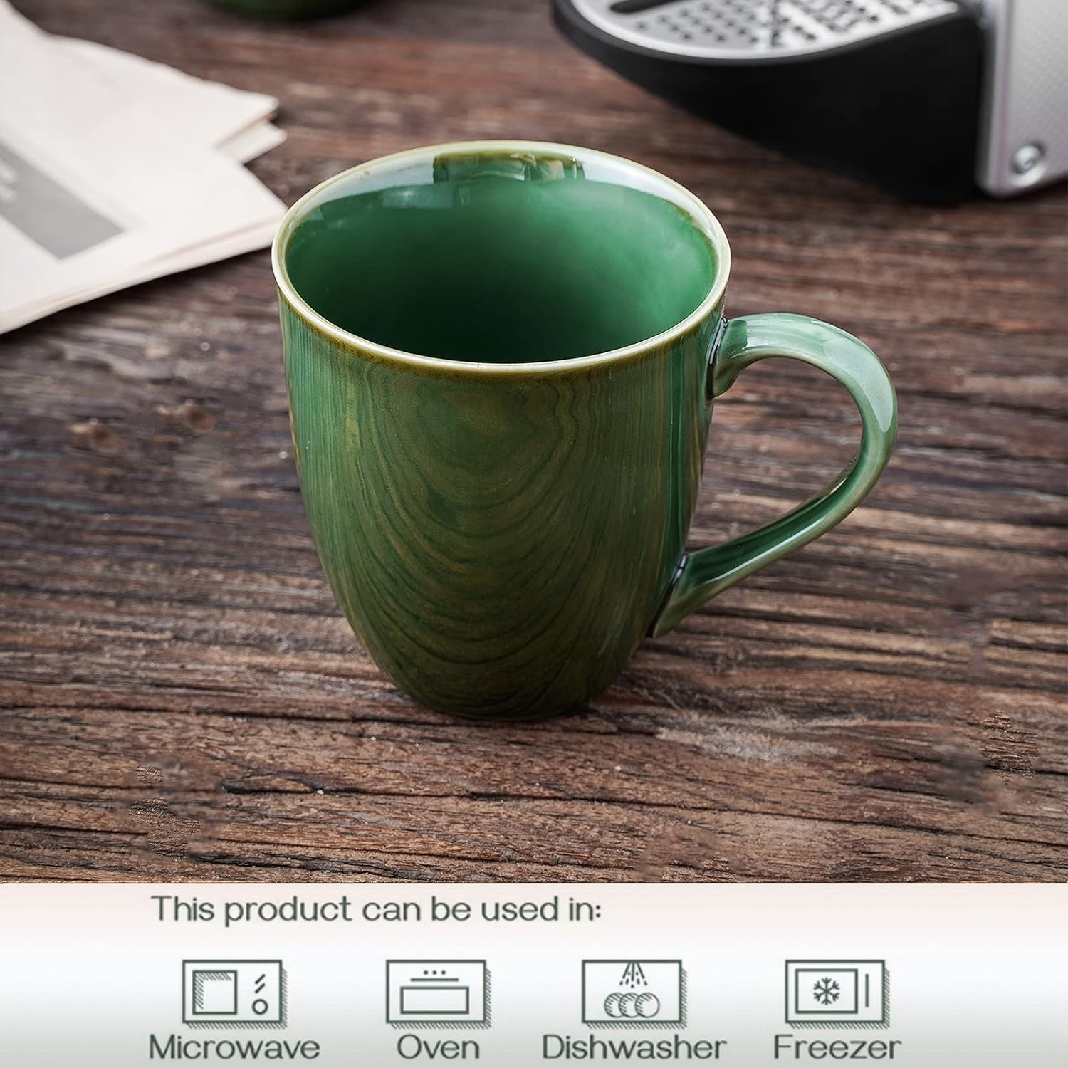 Vicrays Coffee Mug Set, 12 Ounce, Set of 6, Ceramic Mug for Men, Women, Unique Glazed Mugs with Handle for Coffee, Tea, Milk, Cocoa, Cereal(Green) - Blue image number 7