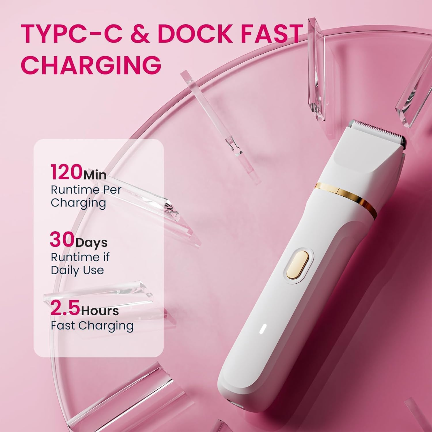 Electric Bikini Trimmer for Women - 4 in 1 Electric Shaver for Women, Waterproof Pubic Hair Trimmer and Facial Hair Remover, Replaceable Razors & Nose Hair Trimmer, Rechargeable Women'S Grooming Kit image number 4