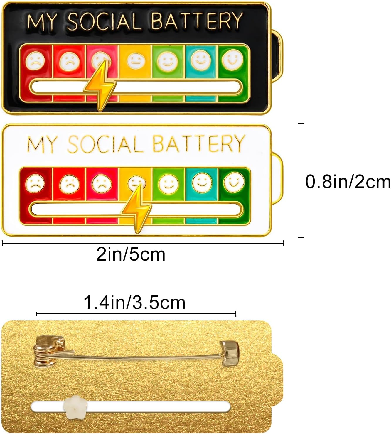 2PCS MY SOCIAL BATTERY, Pin Funny Mood Brooch Pin for 7 Days, Cute Creative Expression Pin Brooch Men Women Gift, Metal