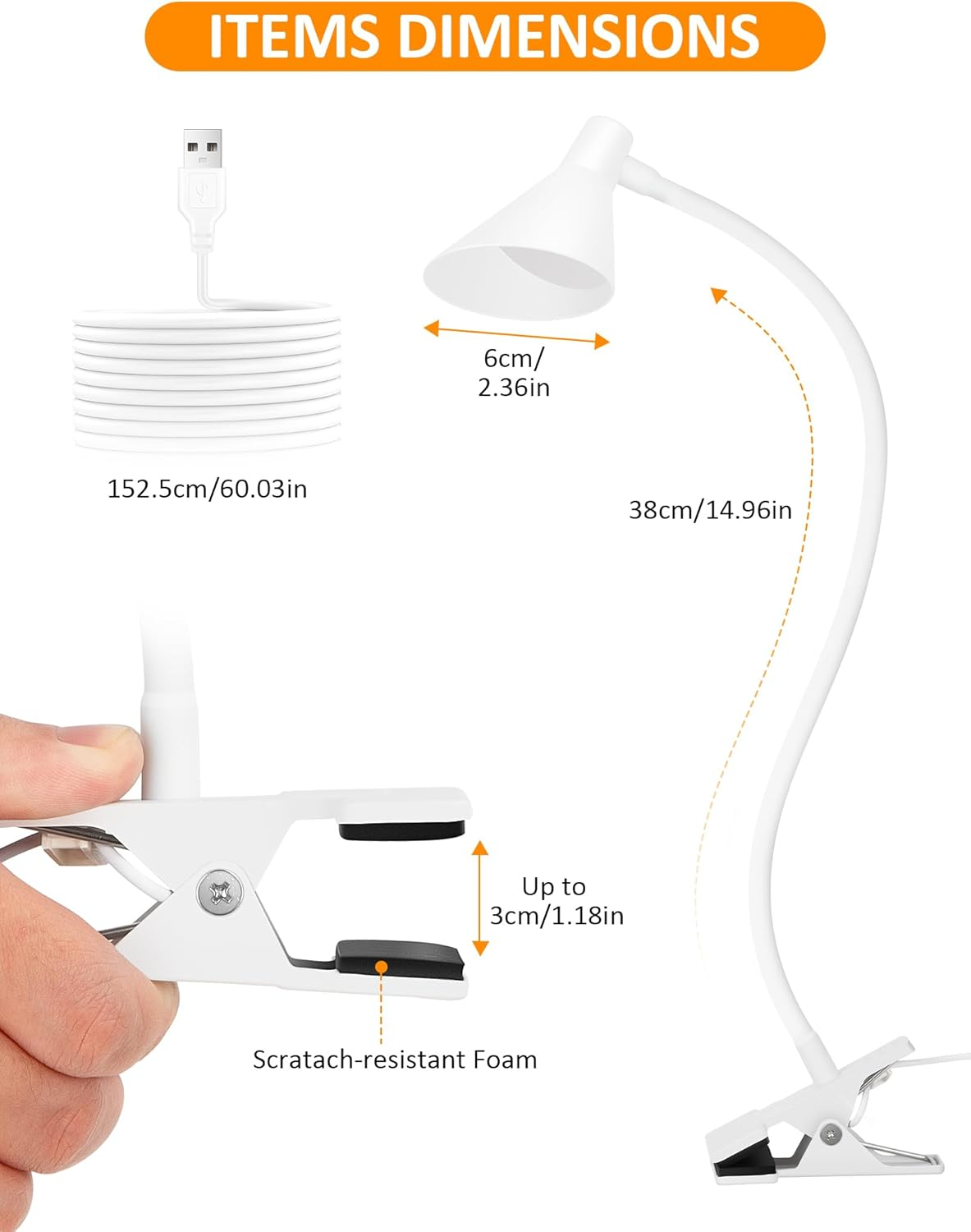 Lifmira Desk Lamp Clip on Light USB Reading Light 3 Color Modes 10 Dimmable Brightness Eye Care Clamp Desk Lamp Flexible Gooseneck Book Light for Reading in Bed and Desk - Black image number 7