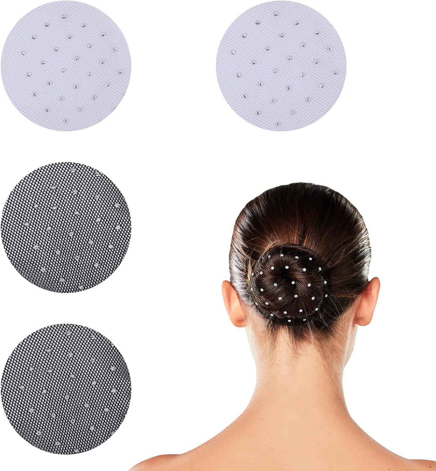 Set of 4 Hair Net, Horse Riding, Tournament Bun Net Set, Bun Elastic Hair Net, Hair Net, Beads, Glitter, Beautiful Knot Net, Bun Hairstyle Aid for Ballet Dance, Nurse and Hair Fixing image number 1