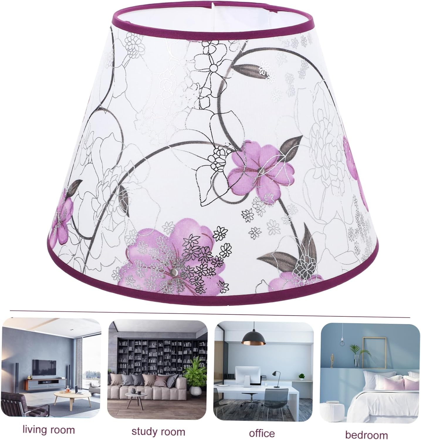 JEWEDECO Vintage Flower Pattern Table Lamp Shade E27 Purple Fabric Lampshade for Bedroom and Home Use Decorative Cone Design for Bedside and Corridor image number 4