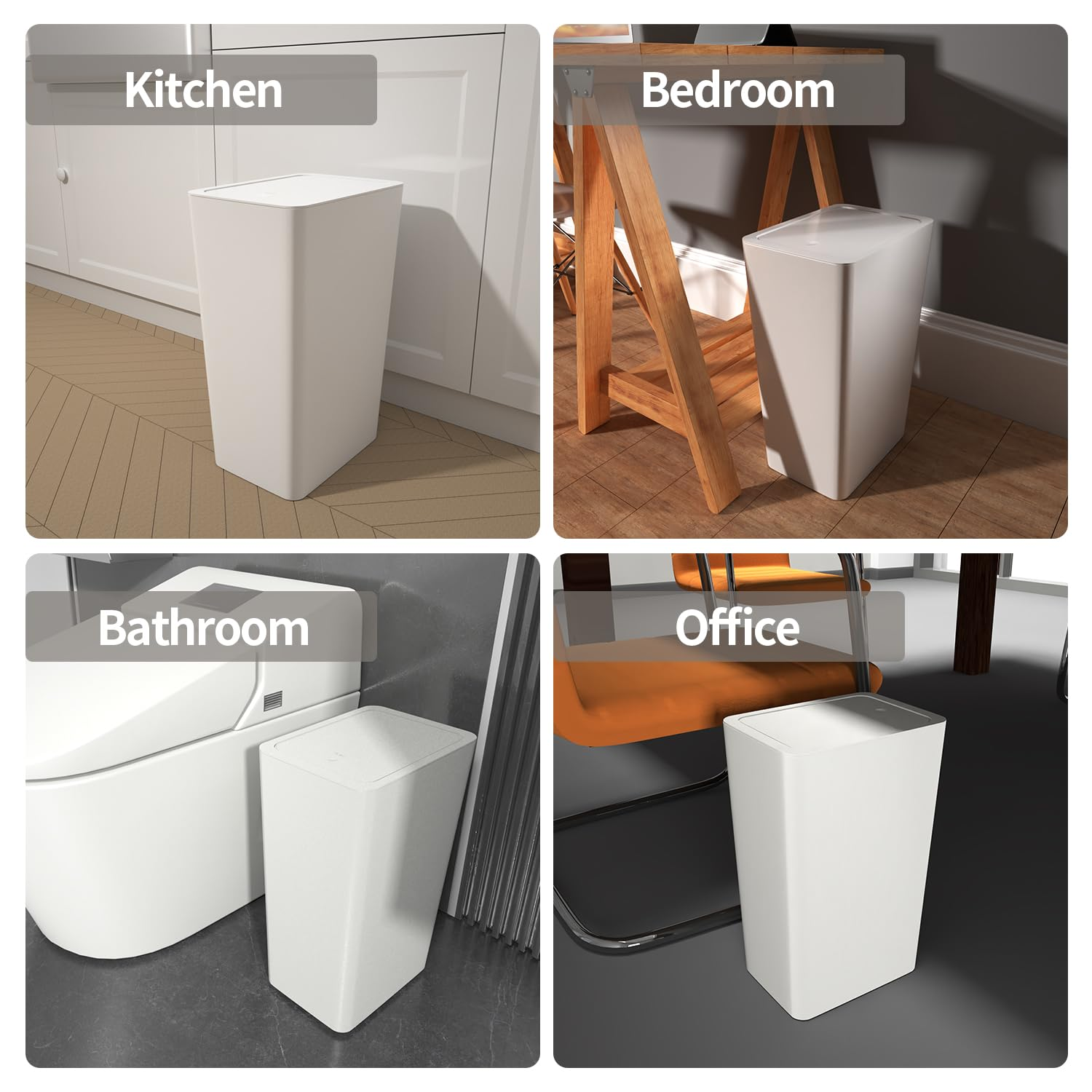 2 Pack Bathroom Trash Cans with Lid, 10 Liter/ 2.6 Gallon Slim Garbage Can, Small Trash Bin Waste Basket with Pop-Up Lid for Kitchen, Bedroom, Living Room, Office (2 Pack, White) image number 5