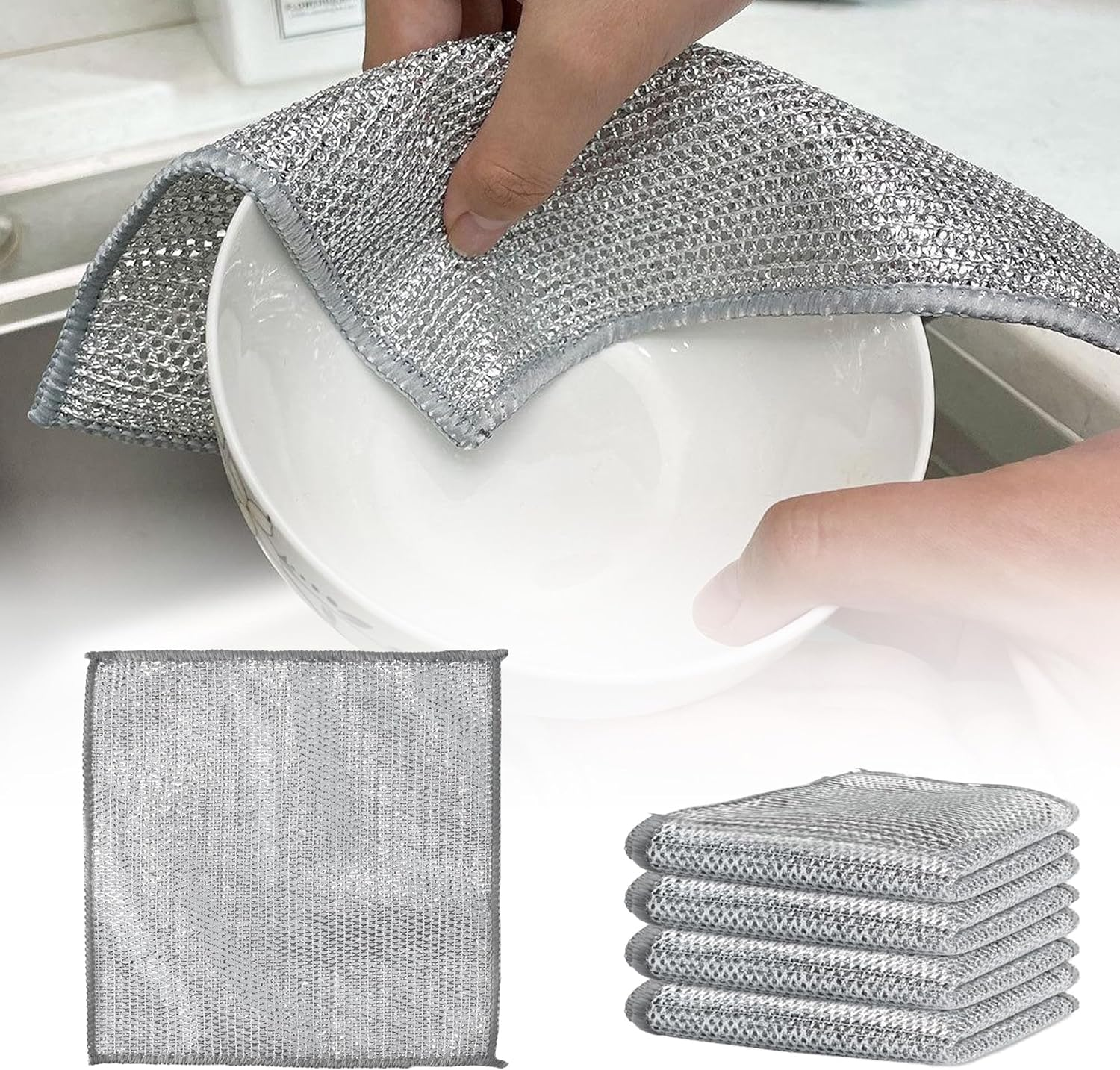 5Pcs Wire Miracle Cleaning Cloths for Wet and Dry, Reusable Non Scratch Wire Dishwashing Rags, for Effortlessly Removes Stubborn Stains from Dishes,Pots,Grills,Stoves image number 1