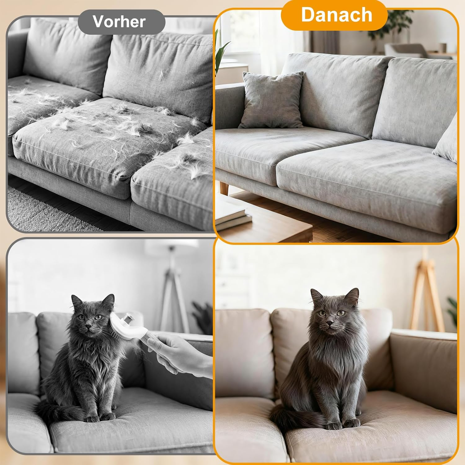 Pack of 2 Pet Hair Remover Gloves & Cat Brush Dog Brush with One-Click Cleaning, Double-Sided Fur Glove for Dogs and Cats, with Anti-Static, Undercoat Brush for Long Hair, Short Hair image number 4