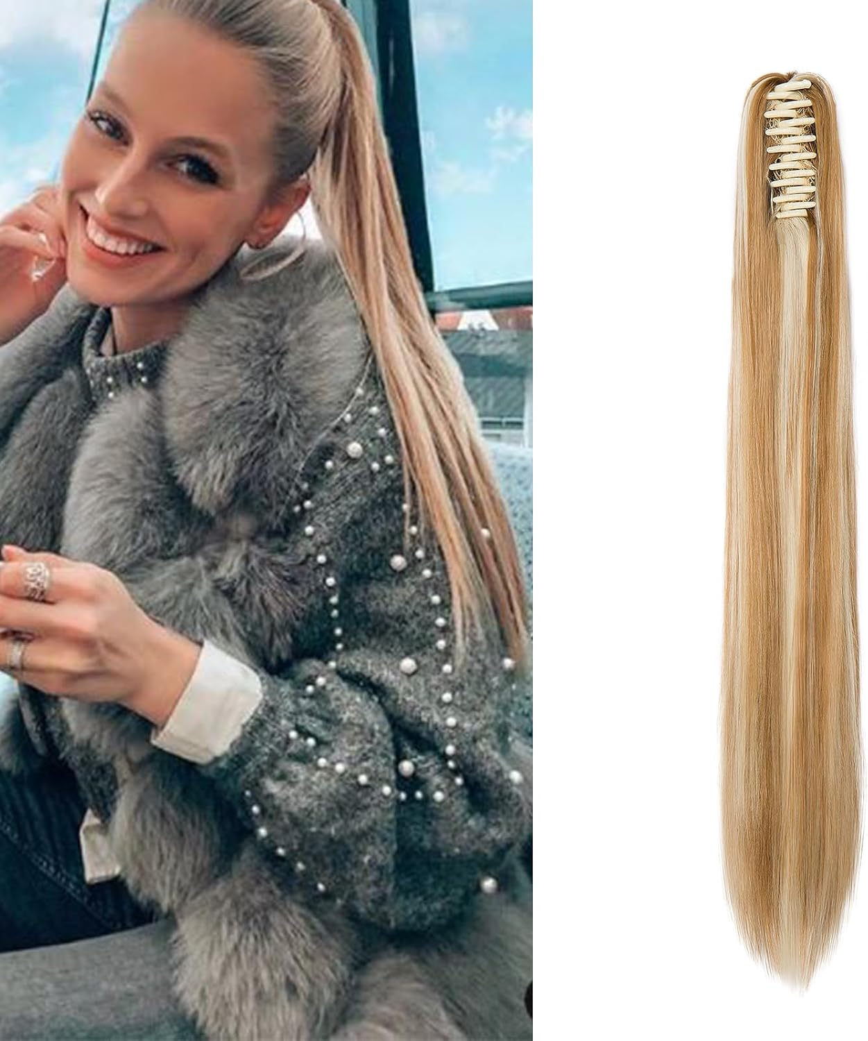 Dcbaboo Ponytail Extension Natural Smooth Hair Extension Natural Hair Clip 50 Cm Hairpiece Natural Hair Ponytail Clip Long Synthetic Straight Ponytail Dark Auburn