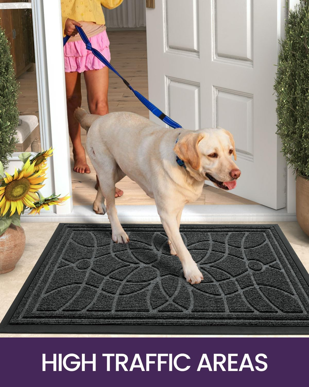 DEXI Front Door Mat, Welcome Mats Heavy Duty Durable Low Profile outside Doormat for Entryway, Patio, Garage, High Traffic Areas, 17"X29", Grey image number 7