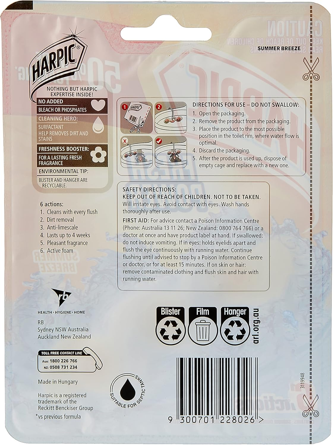 Harpic Toilet Cage Air Freshener, Summer Breeze, 12Cm X 4Cm X 17Cm image number 4