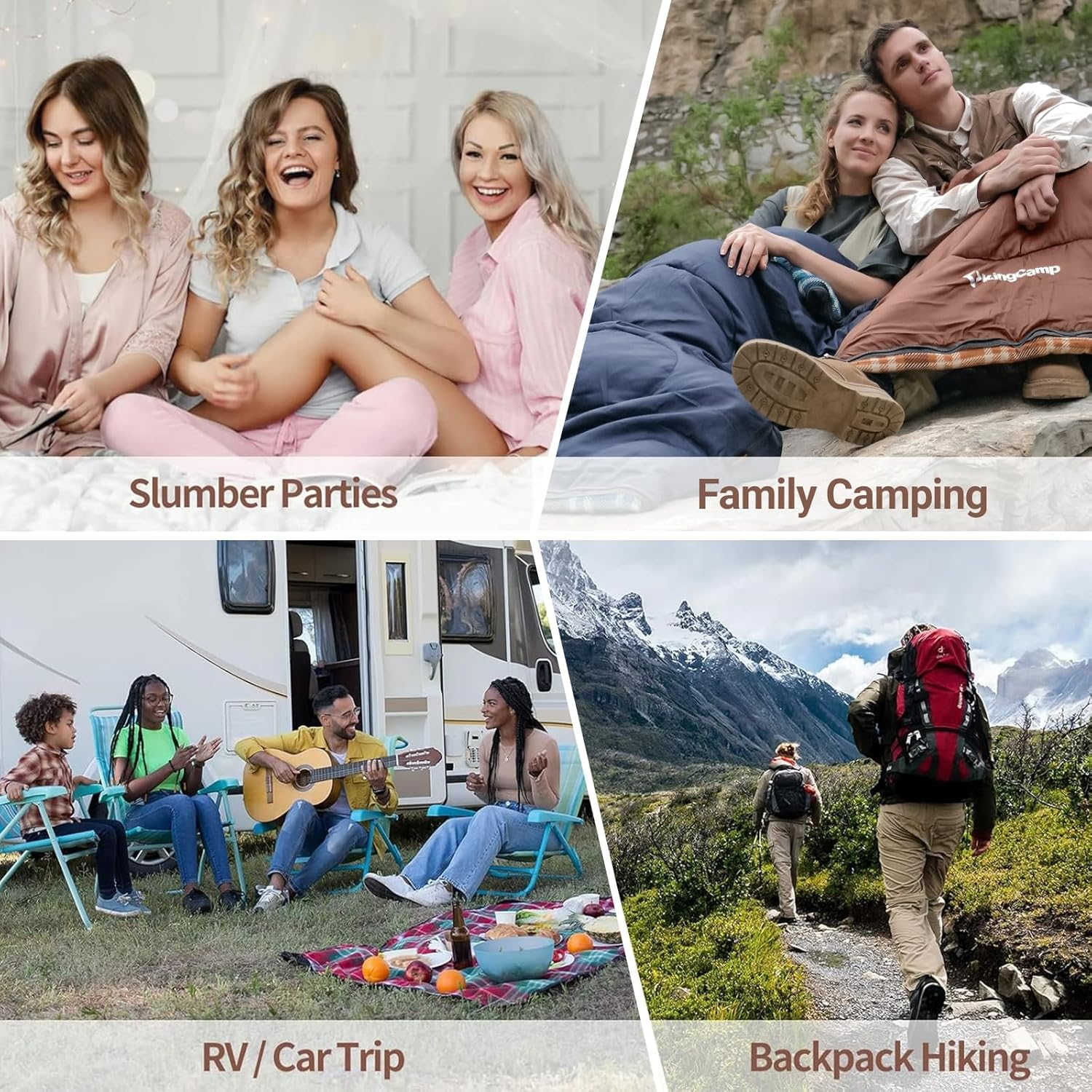 Kingcamp Cotton Flannel Sleeping Bag, Big and Tall Sleeping Bags for Adults Cold Weather, Zip Together for 2P Sleeping Bag for 3 Season, Lightweight, Water Resistant for Family Camping Backpacking - 5.7Lbs Coffee Right image number 2