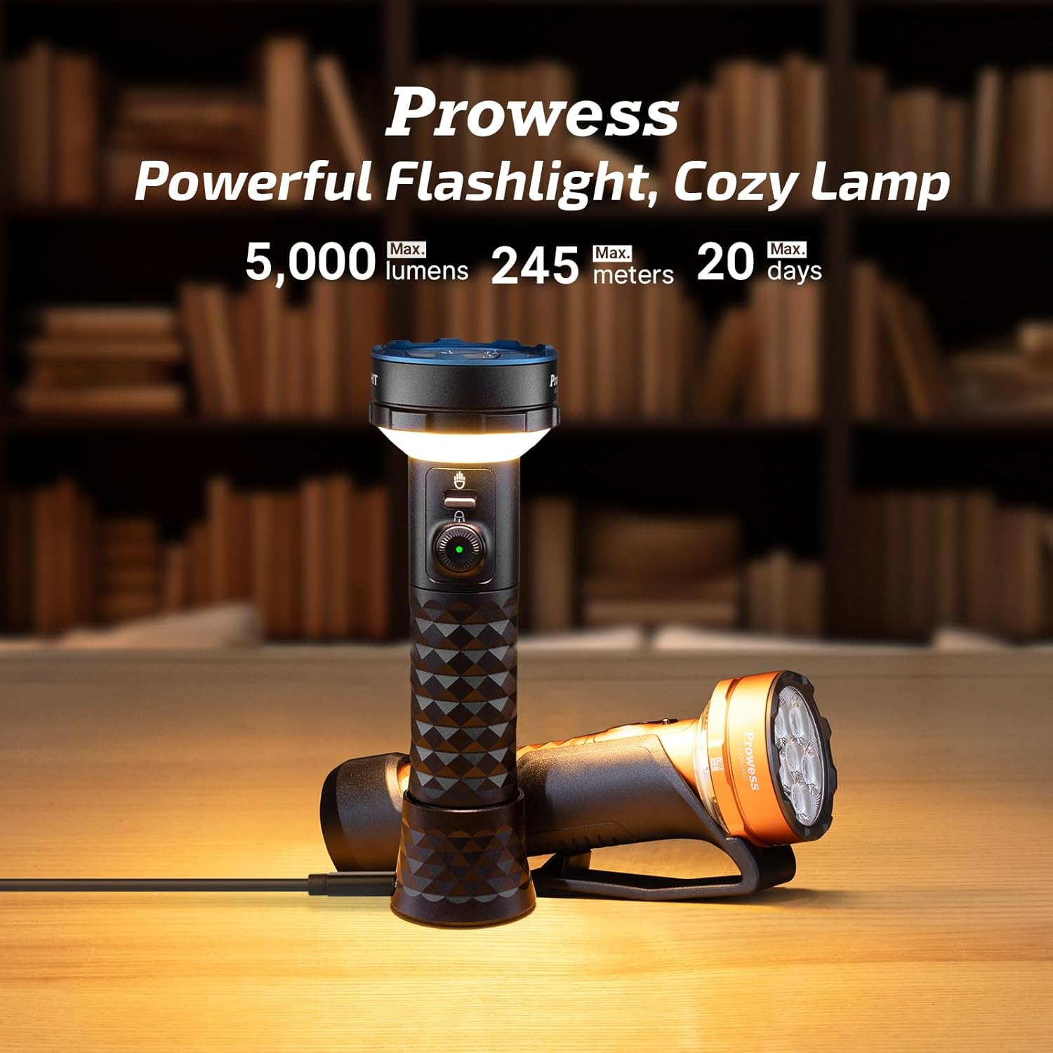 OLIGHT Prowess Handheld Flashlight Bidirectional Lighting Max 5000 Lumen Cool White LED Light EDC Torch Forcamping Light,Outdoor or Wall Sconce(Orange) - Black image number 4
