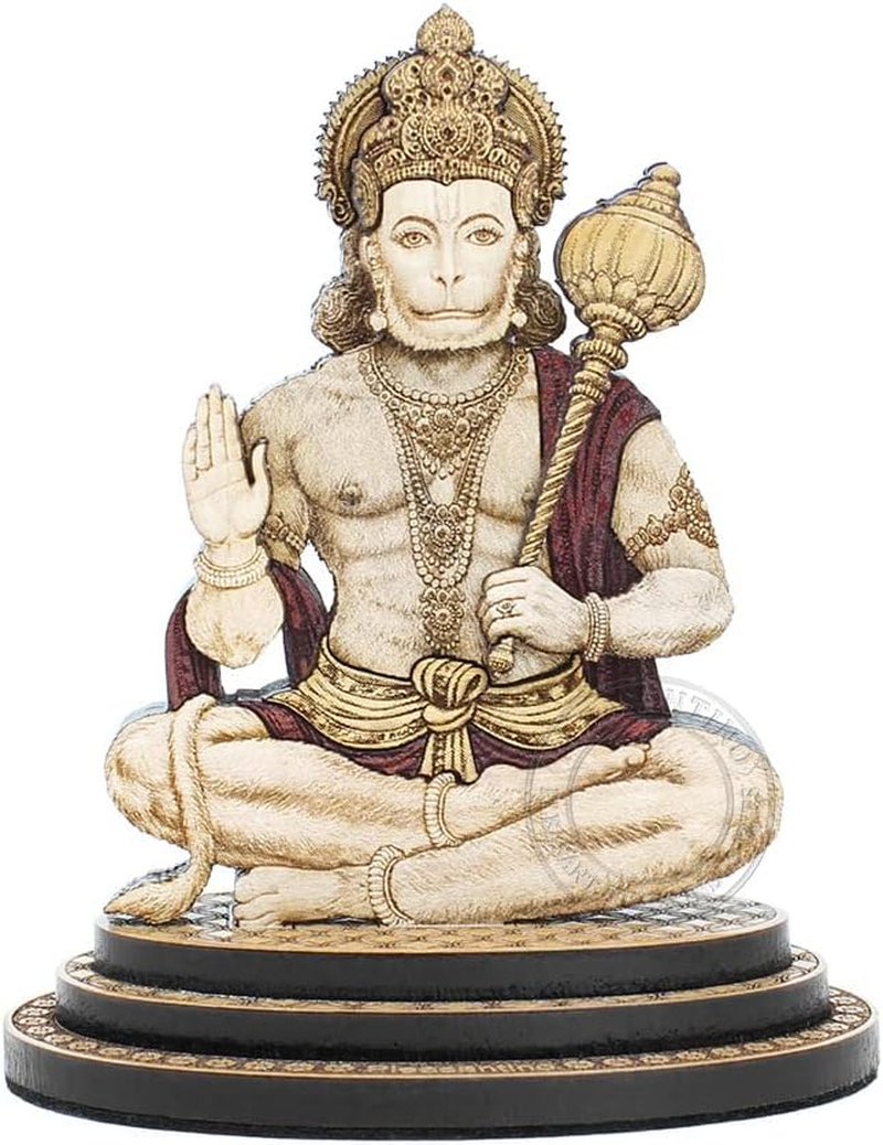 PLEASANTINO - 4 Inch Lord Hanuman (Ashirwaad) Wood Carved Statue in Exotic Hard Woods - Multi Layered Hand Made Wooden Hindu God Bajrang Bali Idol for Car Dashboard, Home, Office, and Travel image number 4
