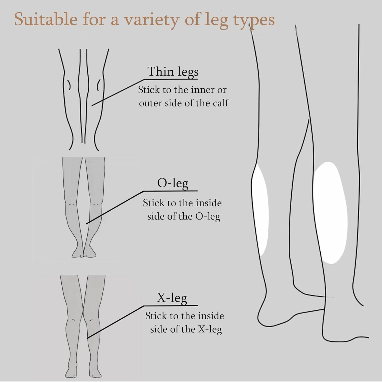 1 Pair of Reusable Self-Adhesive Invisible Soft Silicone Calf Pads Right Leg Shape, Leg Onlays, Right Leg Shape for Crooked or Thin Legs, 144 G - Nude 1 image number 4