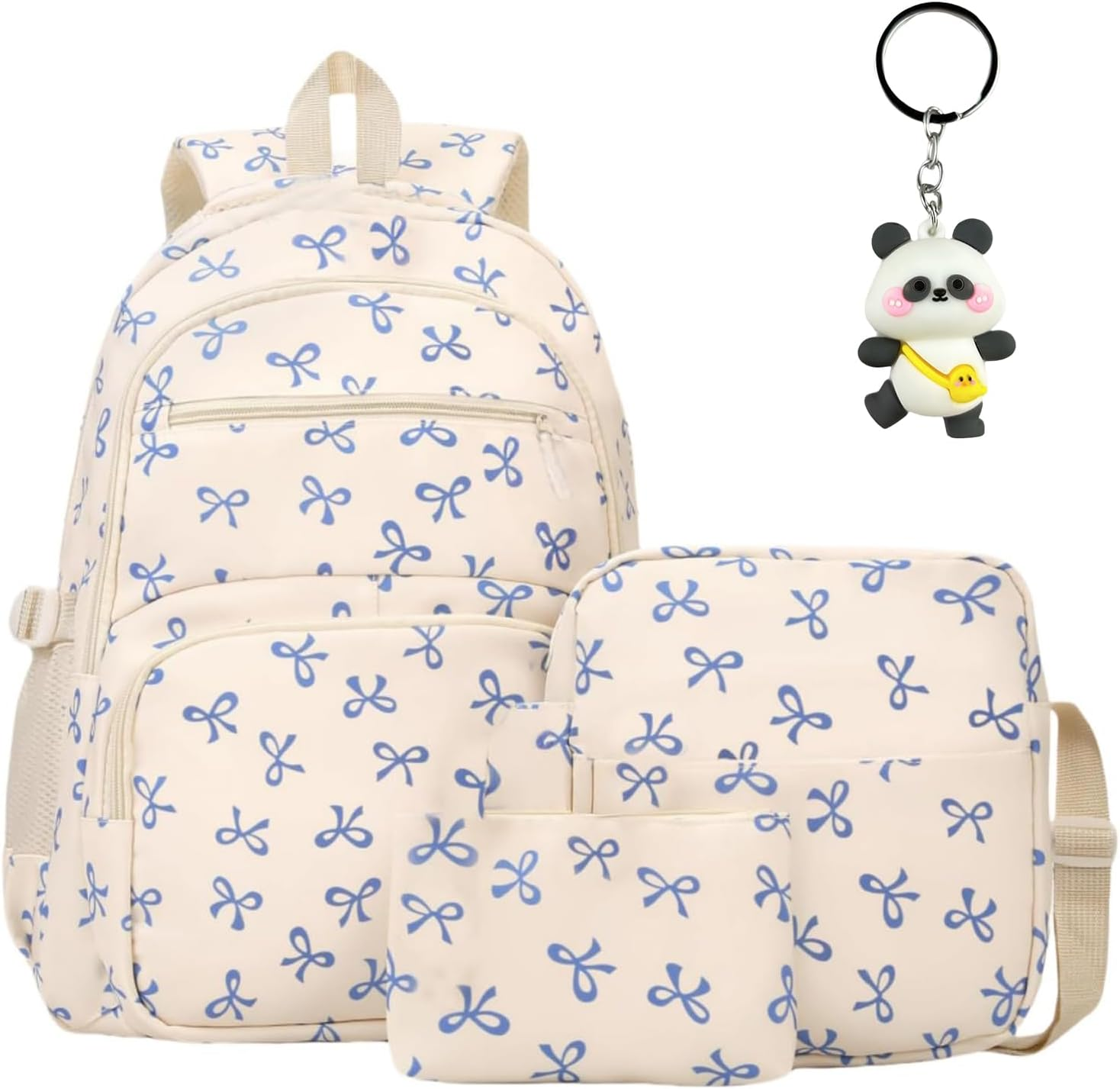 3PCS Bow School Bags for Girls, Cute Bows Backpack Set for School, Girls School Bag and Lunch Box Set, Kawaii Rucksack for Teenage Secondary Primary Middle School
