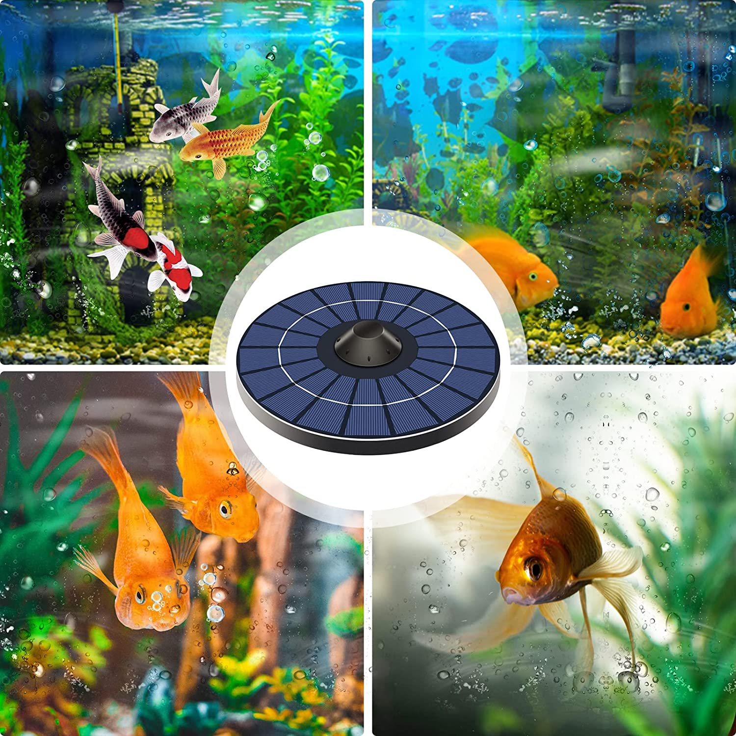Solar Pond Aerator Oxygen Pump with Air Hose and Bubble Stone - Floating Water Aerator Fish Tank Oxygenator for Birdbath, Fountain, Small Pond Water Circulation image number 3
