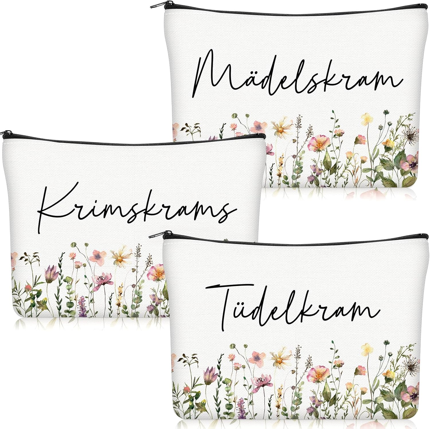 Geiserailie 3 Pieces Trousse De Maquillage Petite Trousse De Toilette Avec Inscription Zipp&eacute;e Portefeuille De Voyage Pour Femmes Et Filles, Flowers, Flowers image number 5