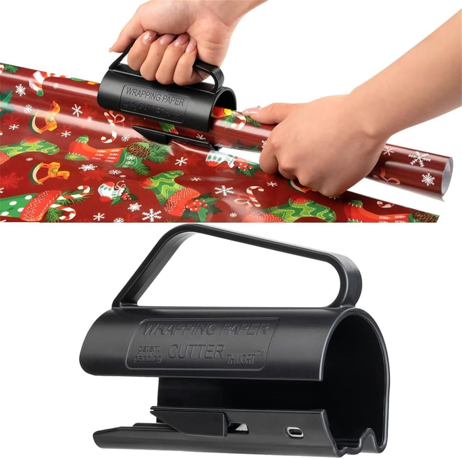 Wrapping Paper Roll Cutter with Handle Wrap Cutter Tool Tube for Crafting Wrapping Paper Christmas Birthday Holidaywrapping Paper, Black Wrap Cutter Gift Wrapping