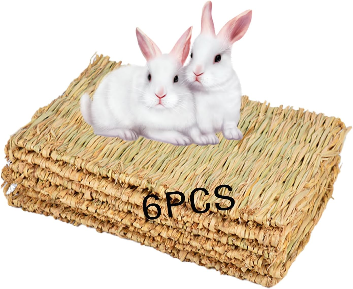 MUYG Rabbit Grass Mat,Grass Mats for Rabbits Bunny Natural Straw Woven Bed Small Animal Hay Matt Sleeping, Chewing, Nesting and Toys for Guinea Pig Hamster and Rat Bed Mat (6 Pcs) image number 3