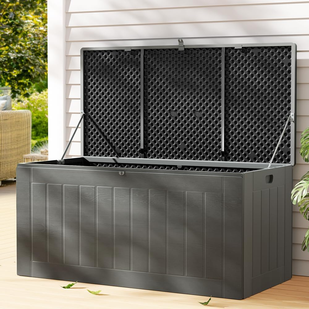 Gardeon Outdoor Storage Box Container Cabinet Bench, 830L Extra Large Lockable Tool Toy Deck Boxes Chest Garden Shed Storages Ottoman Chair Seat Patio Indoor Furniture, with Handles Black image number 3