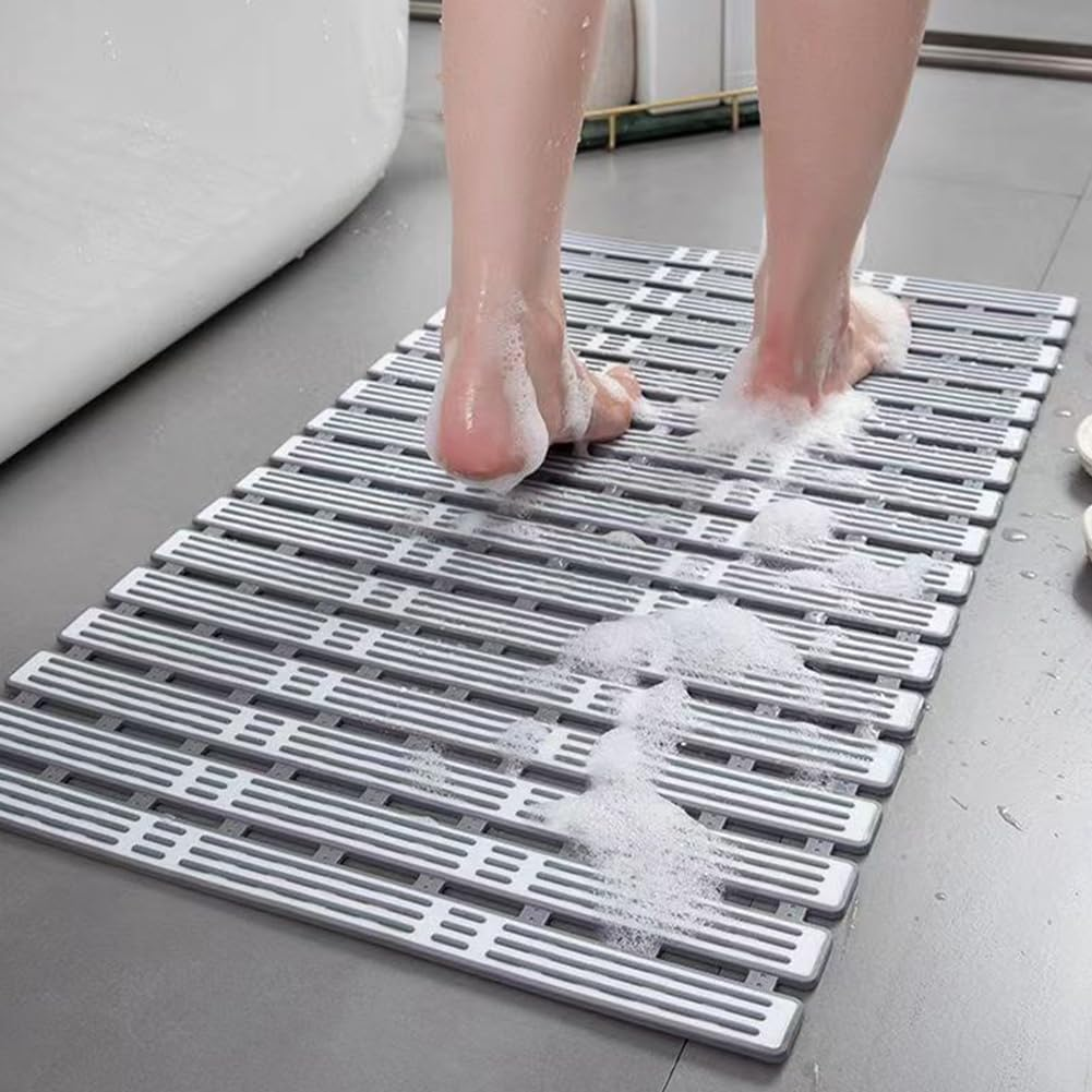 Extra Long Non Slip Bath Mat for Tub and Shower - 90X40Cm anti Mould Shower Mat with Suction Cups, Machine Washable, Cut to Size