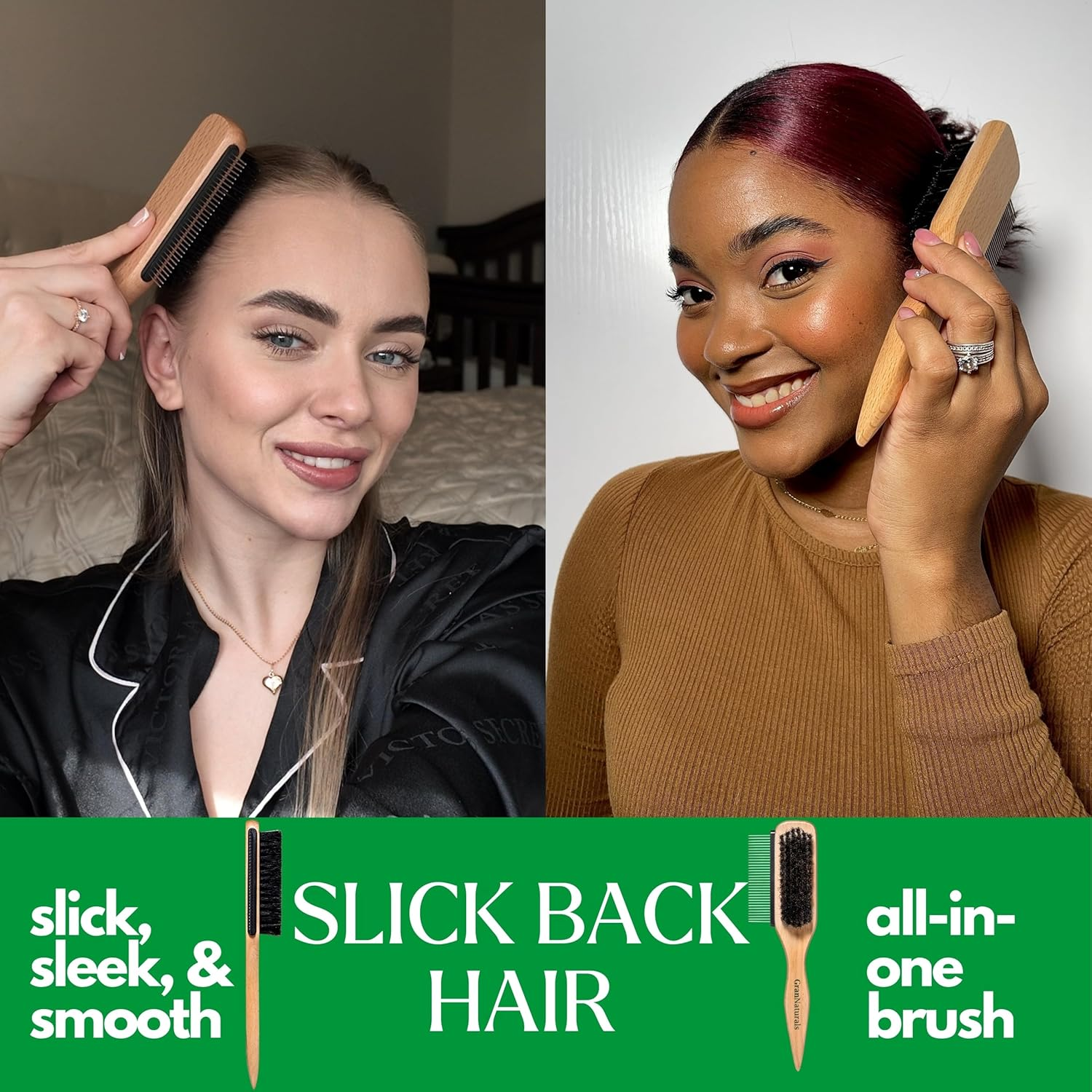 Grannaturals 2 Sided Boar Bristle Slick Back Hair Brush with Comb image number 5