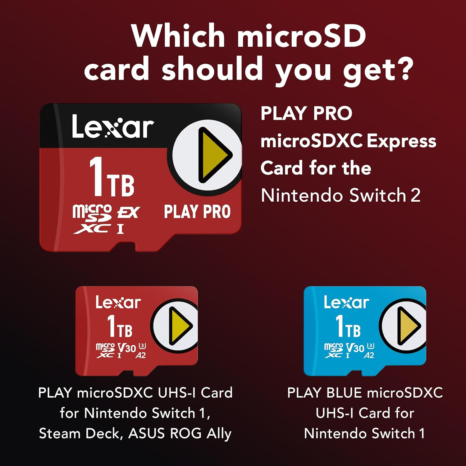 Lexar 1TB Play PRO Microsd Express Card, UHS-I, C10, U3, V30, Full HD, 4K, up to 900/600 Mb/S Memory Card, Nintendo-Switch 2, ASUS ROG Ally, Steam Deck (LMSXPS0001T-BNNNU) image number 6