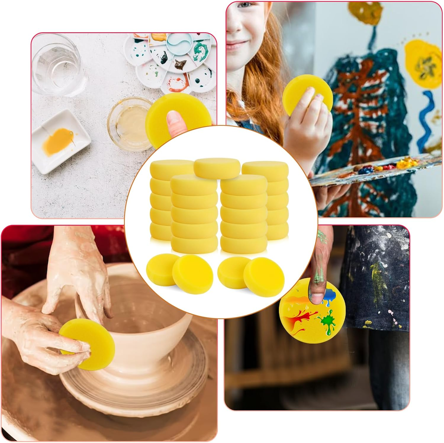 25 Pcs Pottery Sponges, round Painting Sponge 3Inch Yellow Artist Sponges Craft Clay Sponge Watercolor Sponges for Face Painting Pottery Ceramics Art Crafts